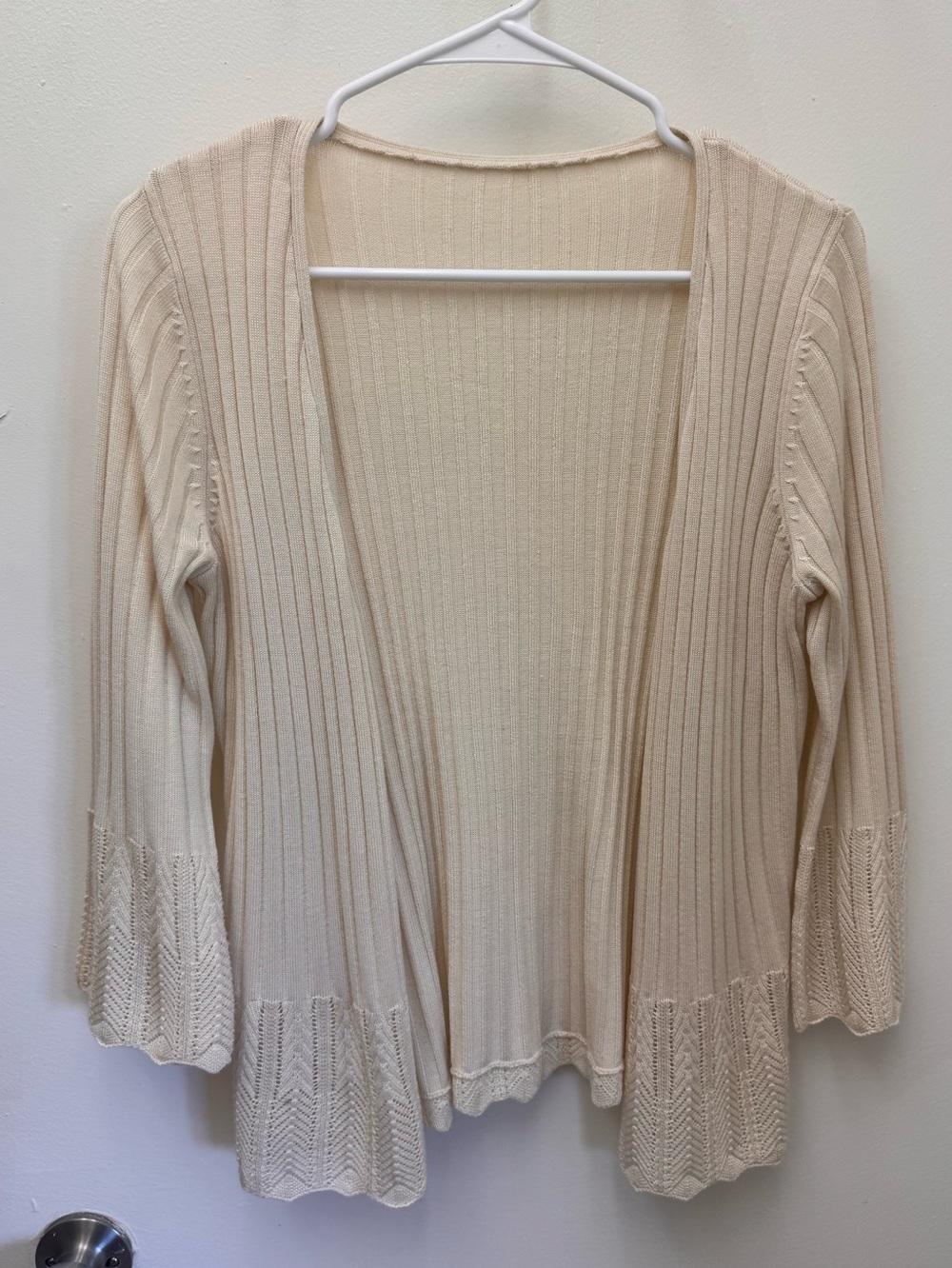Cream Ribbed Button-Front Cardigan - Picture 2 of 7